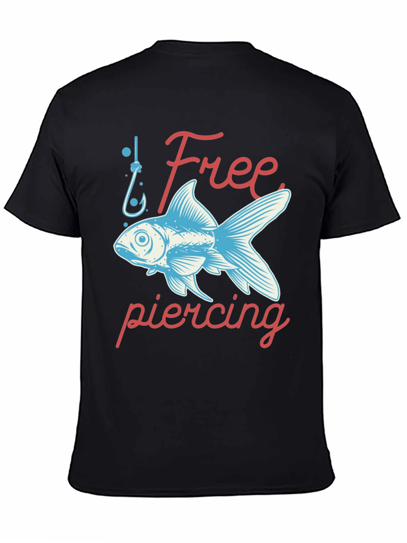Black Free Piercing Fish Graphic Tee - Black Cotton T-Shirt view 4