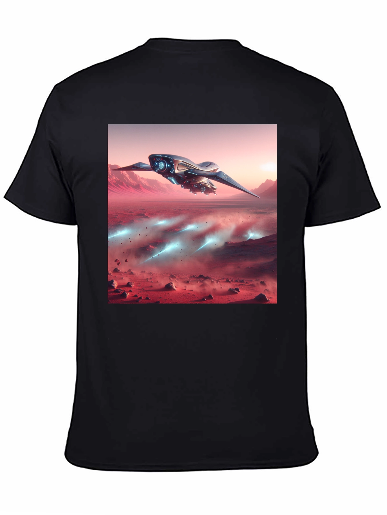 Black Sci-Fi Spaceship Graphic Tee - Black view 4