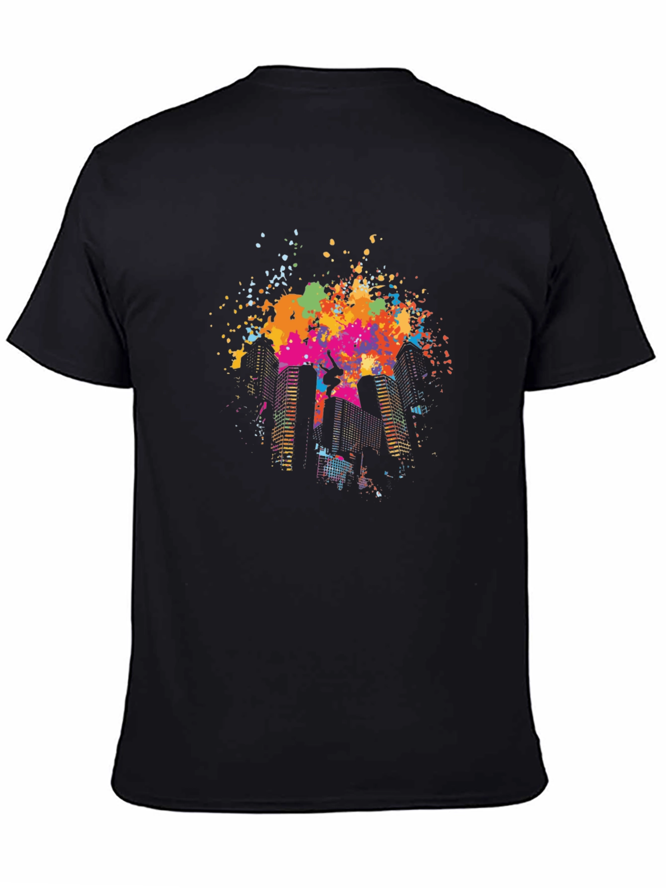 Black Urban Splash Tee - Cityscape Graffiti Style view 4