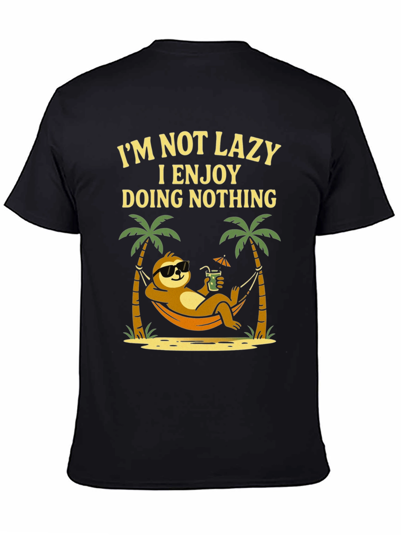 Black Lazy Sloth Beach T-Shirt - Enjoy Doing Nothing view 4