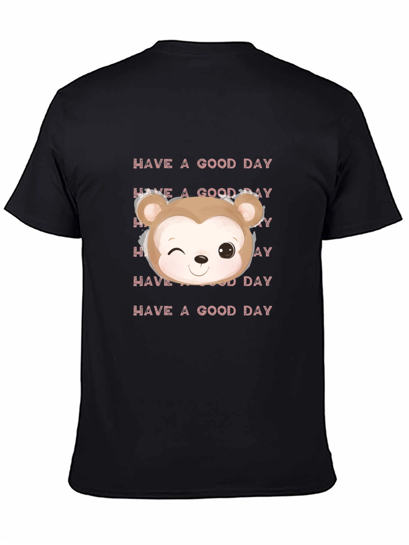 Black Cute Cartoon Bear Graphic T-Shirt, Black view 4