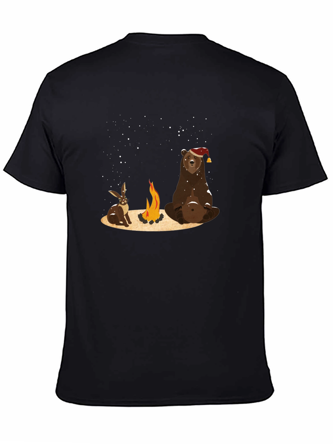 Black Bear and Bunny Campfire T-Shirt - Cozy and Cute view 4
