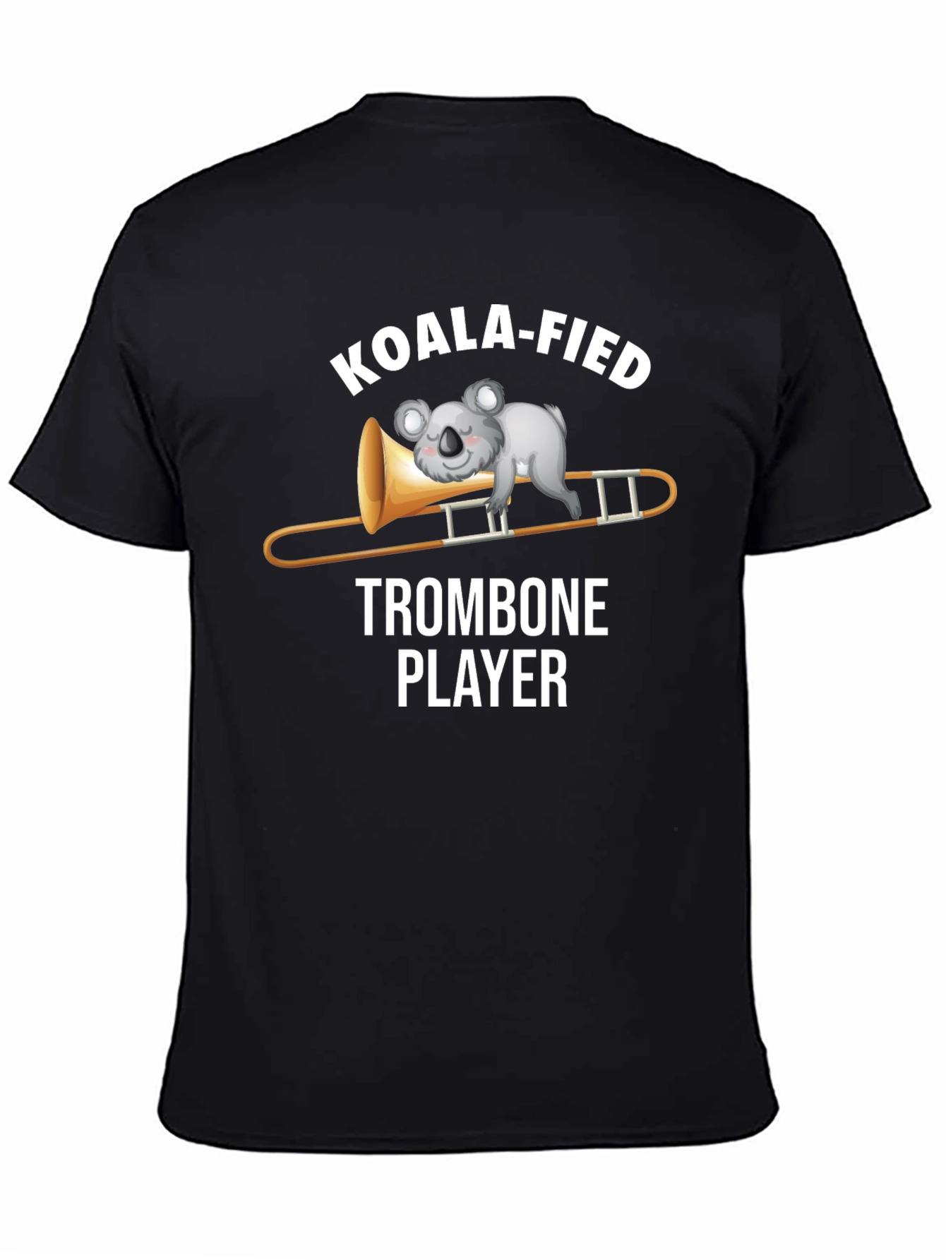 Black Koala-fied Trombone Player Graphic T-Shirt view 4