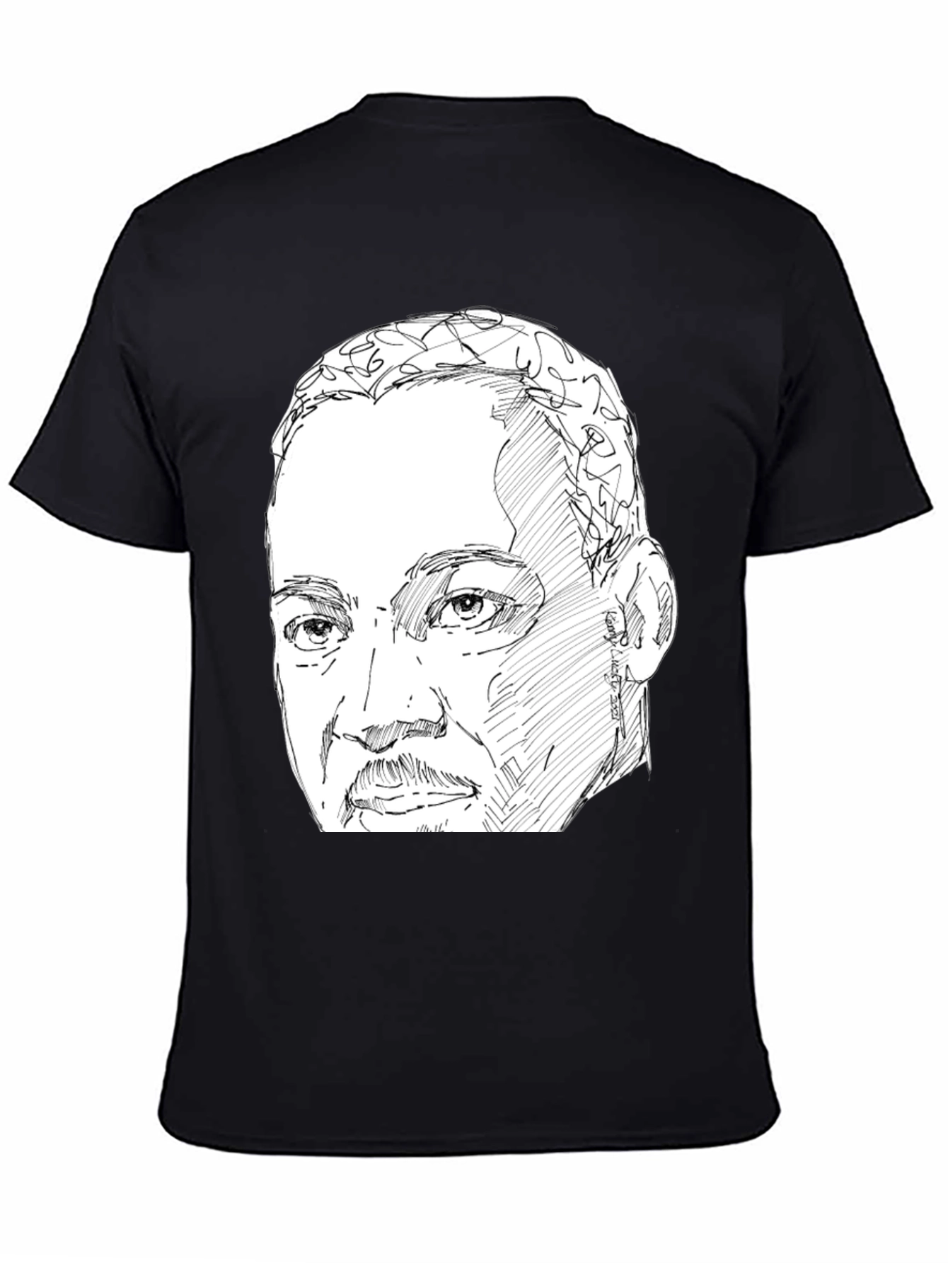 Black Sketch Portrait Graphic Tee view 4