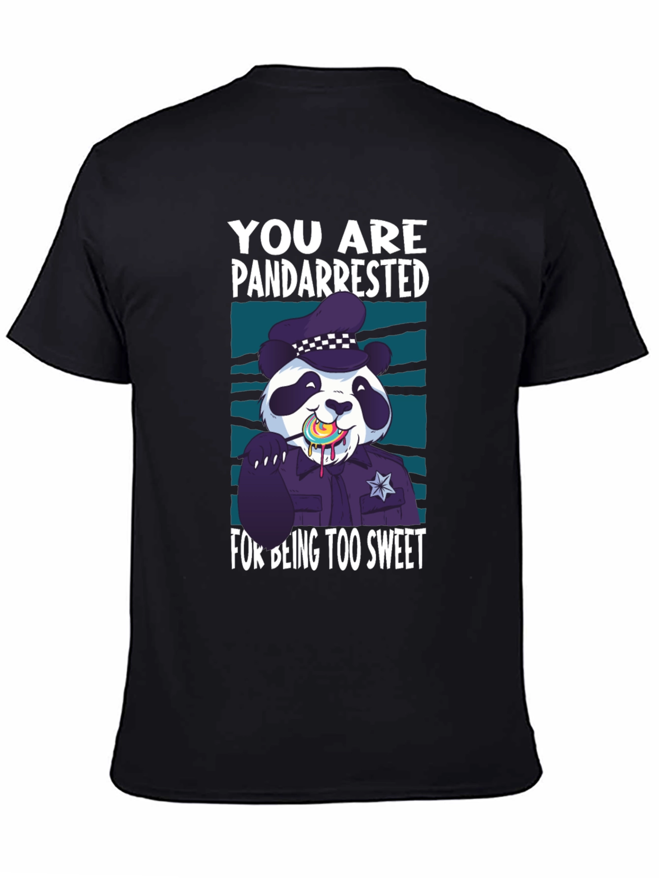 Black Pandarrested T-Shirt - Sweet Panda Police Design view 4