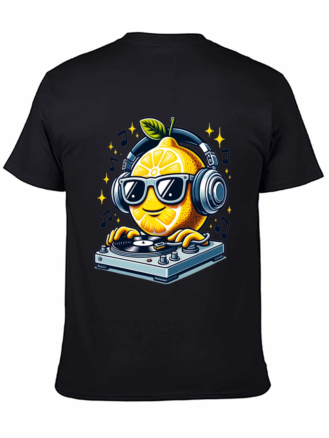 Black DJ Lemon Graphic T-Shirt - Funky Turntable Design view 4