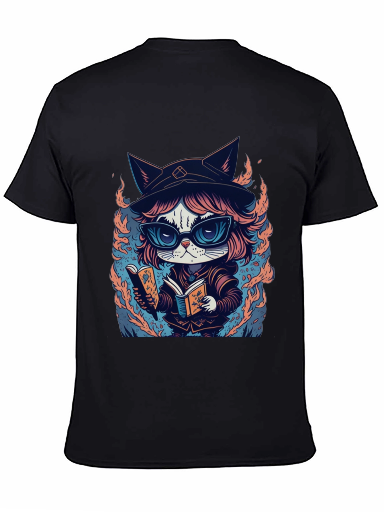 Black Wizard Cat T-Shirt - Bookish Feline Design view 4