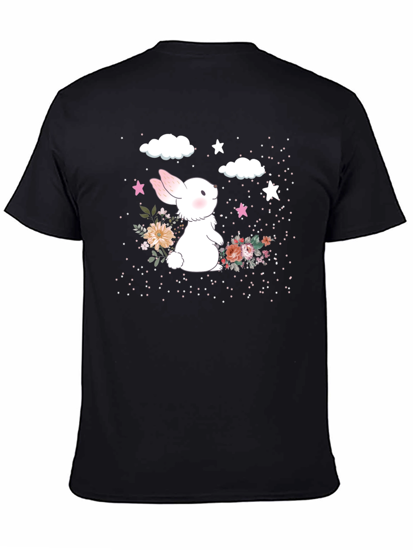 Black Cute Bunny Floral Graphic T-Shirt view 4