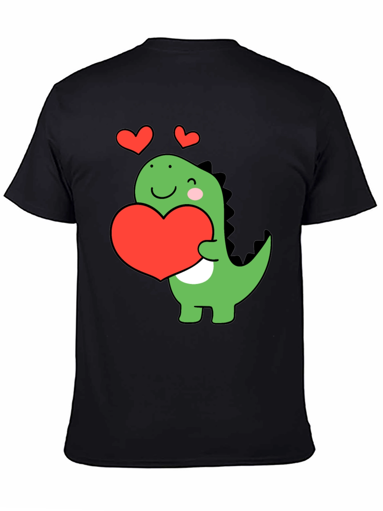 Black Cute Dinosaur Holding Heart T-Shirt view 4