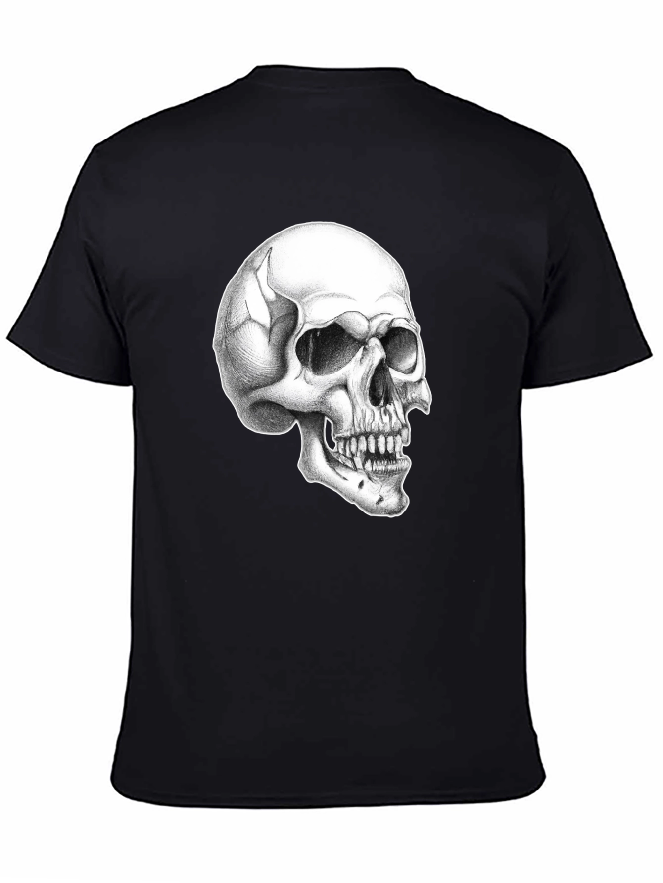 Black Skull Graphic Tee - Classic Black Cotton T-Shirt view 4
