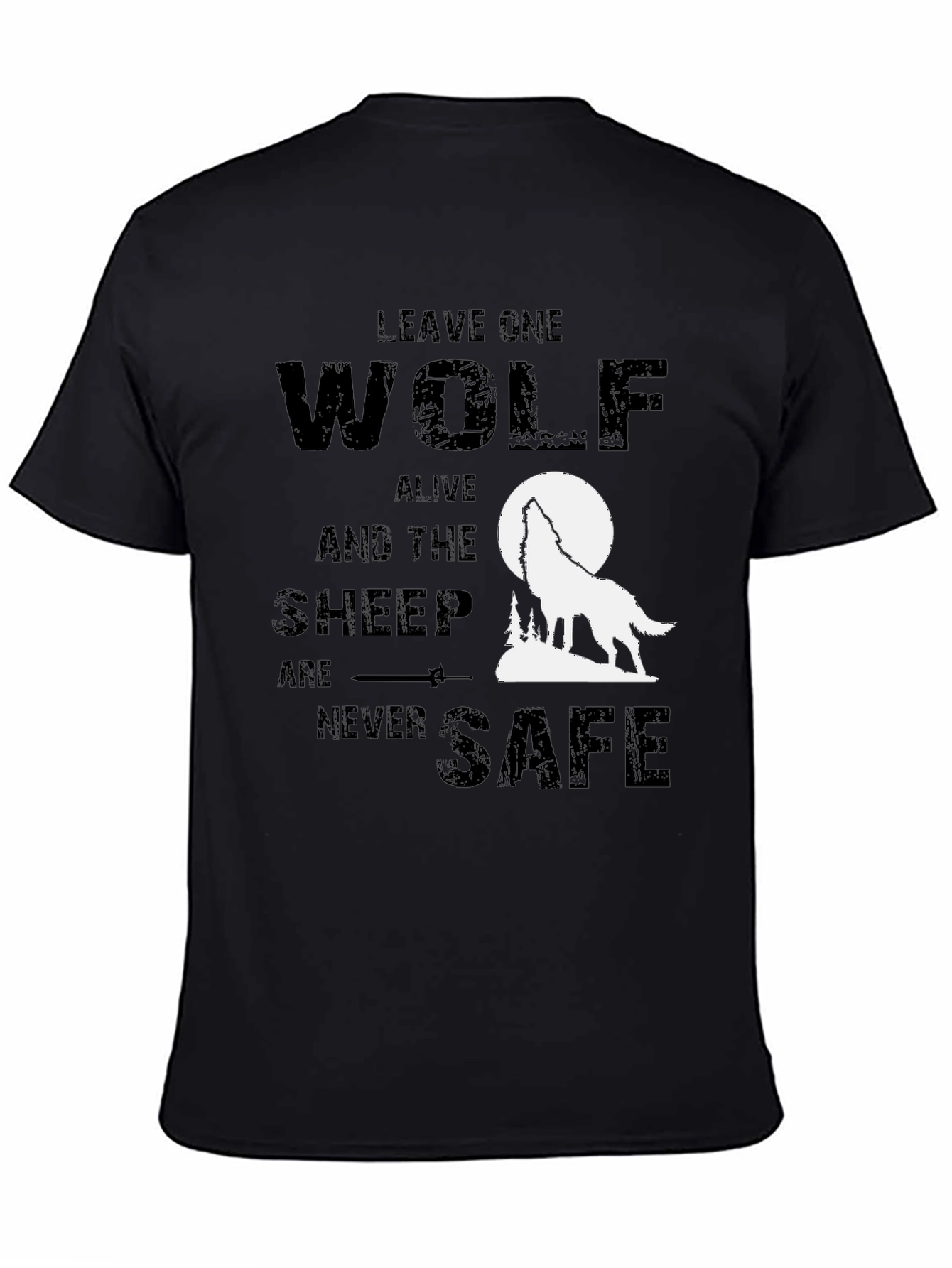 Black Wolf Graphic T-Shirt - Leave One Wolf Alive Tee view 4