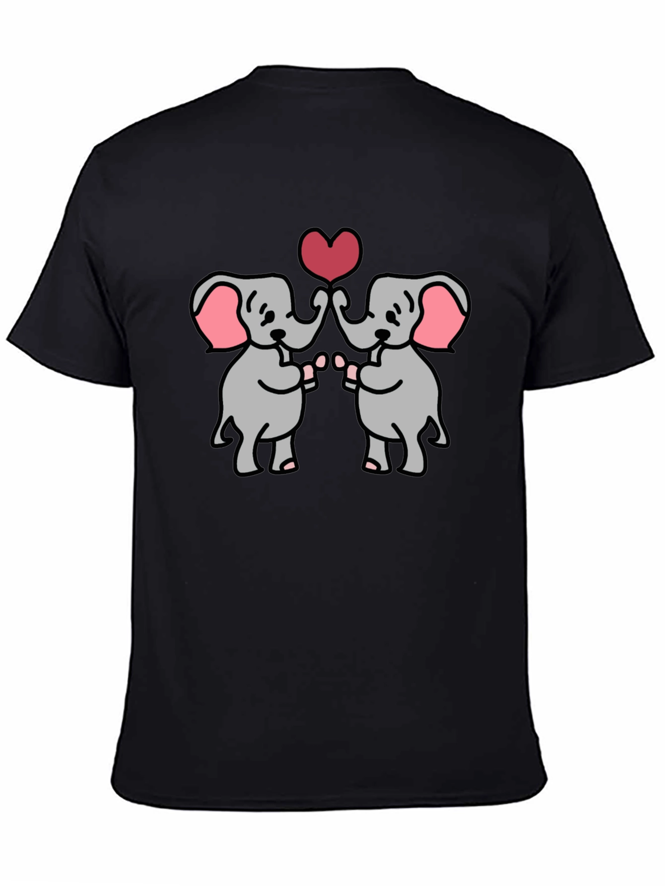 Black Cute Elephants Heart Graphic T-Shirt view 4