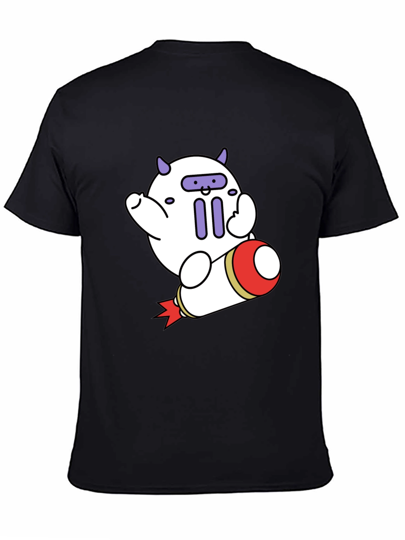 Black Cute Cartoon Rocket T-Shirt view 4