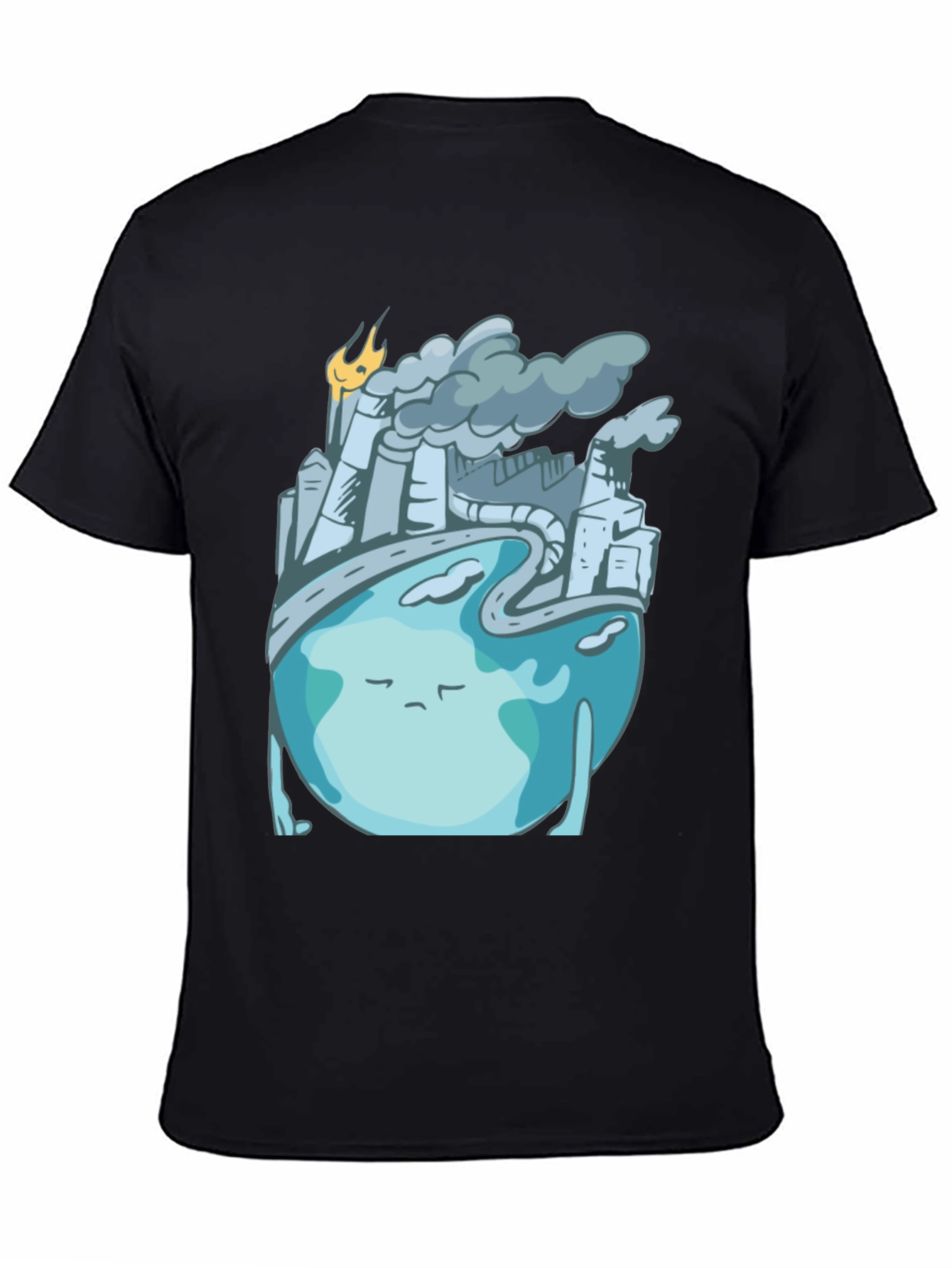 Black Sad Earth Pollution T-Shirt view 4