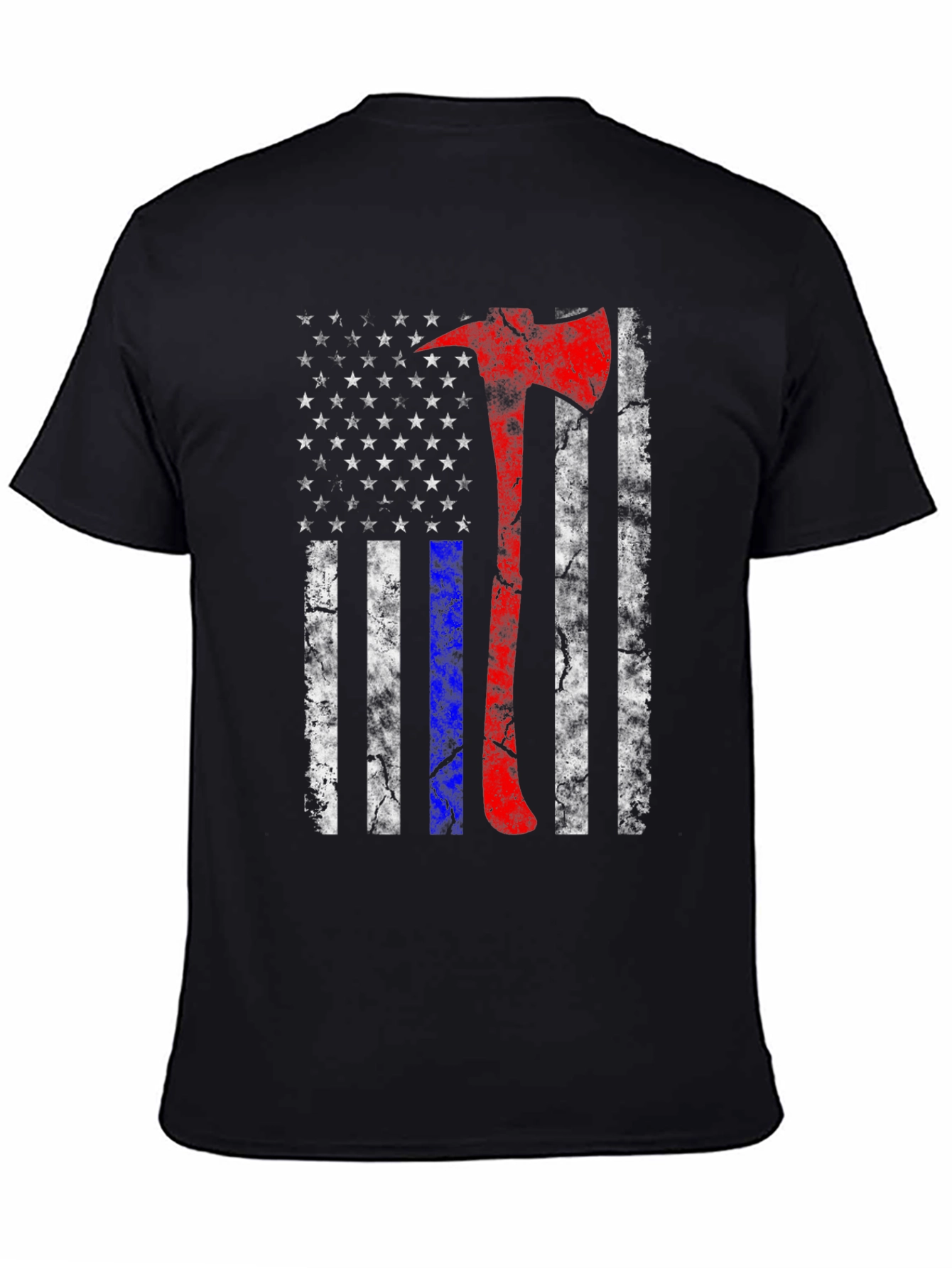 Black Firefighter Axe American Flag T-Shirt view 4