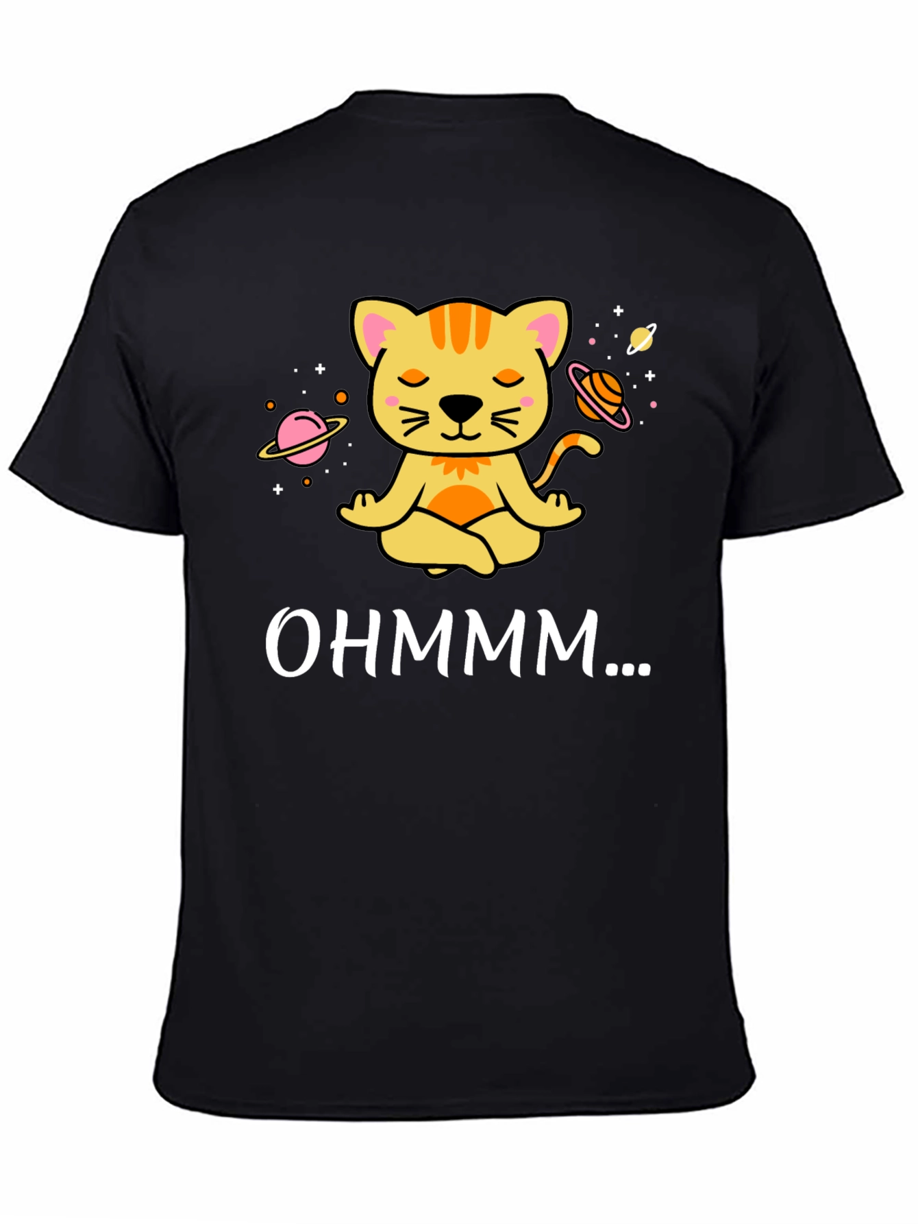 Black Zen Cat Meditation T-Shirt - Ohm Planets view 4