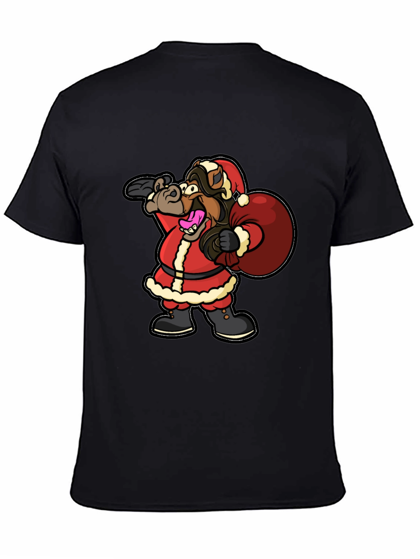 Black Funny Horse Santa Christmas Black T-Shirt view 4