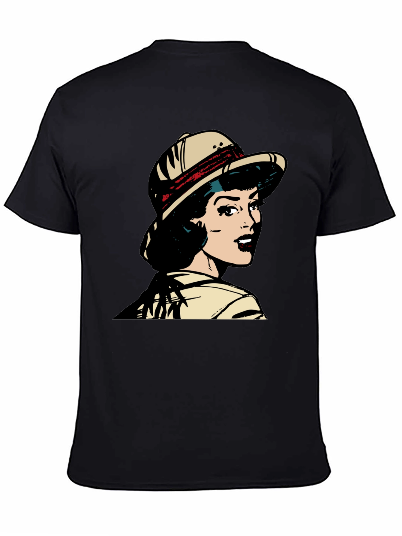 Black Retro Pop Art T-Shirt - Safari Girl Graphic Tee view 4