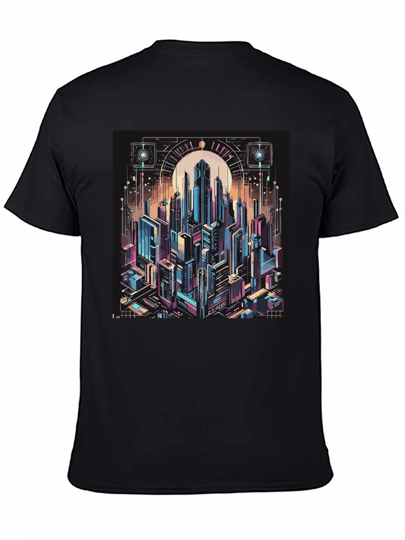 Black Cyberpunk Cityscape Graphic Tee - Black view 4