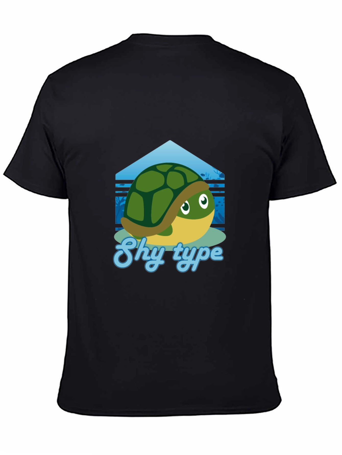 Black Shy Turtle Graphic T-Shirt - Cute Cartoon Design view 4