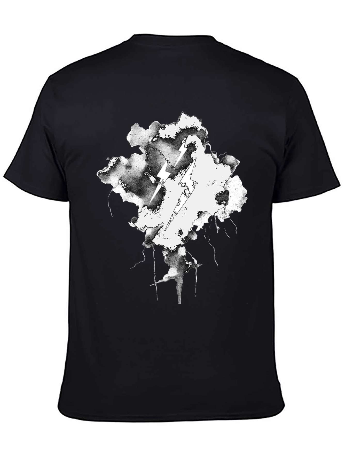 Black Storm Cloud Lightning T-Shirt - Black Cotton Graphic Tee view 4