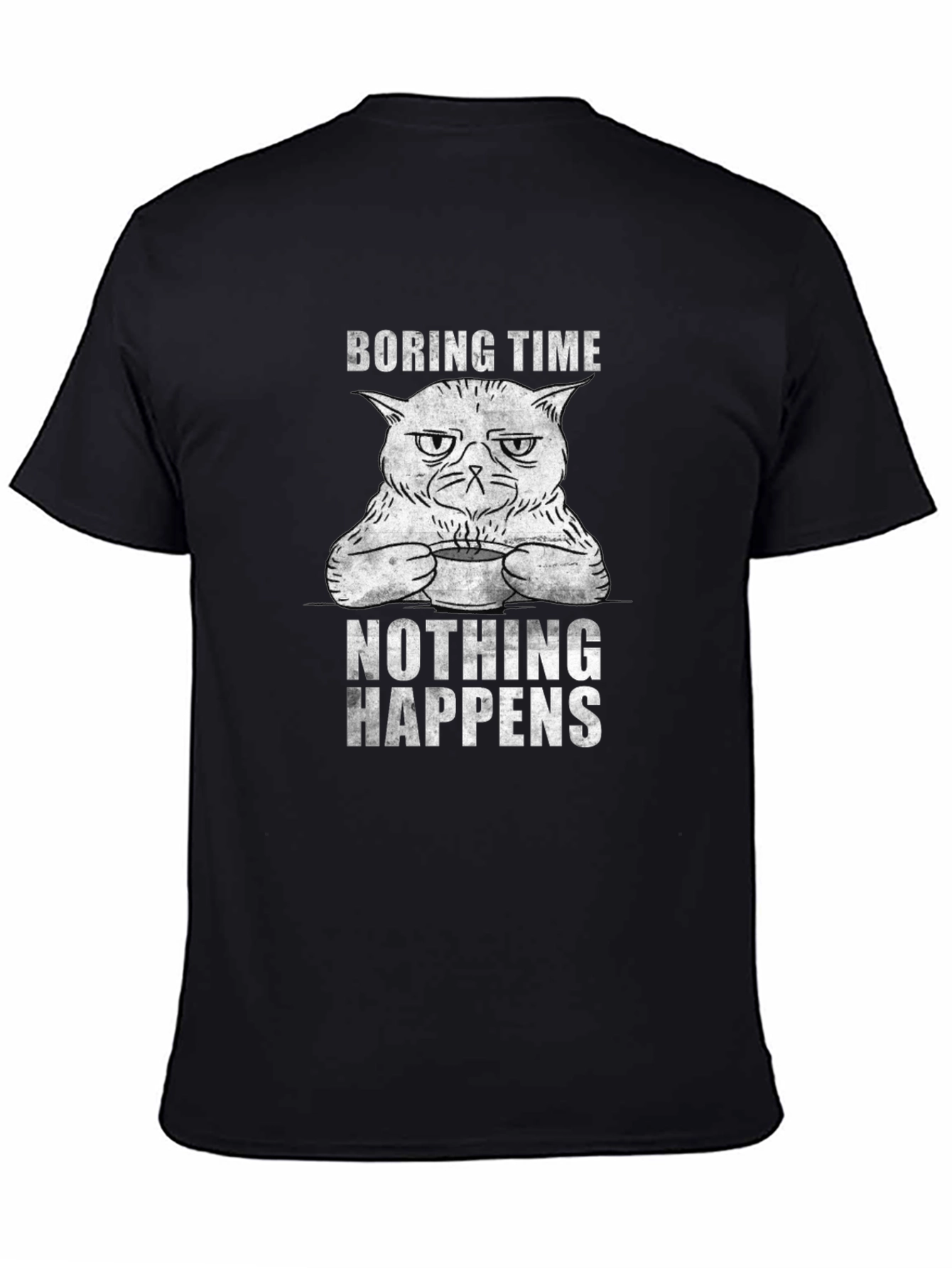 Black Boring Time Cat Graphic Tee - Unisex Cotton T-Shirt view 4