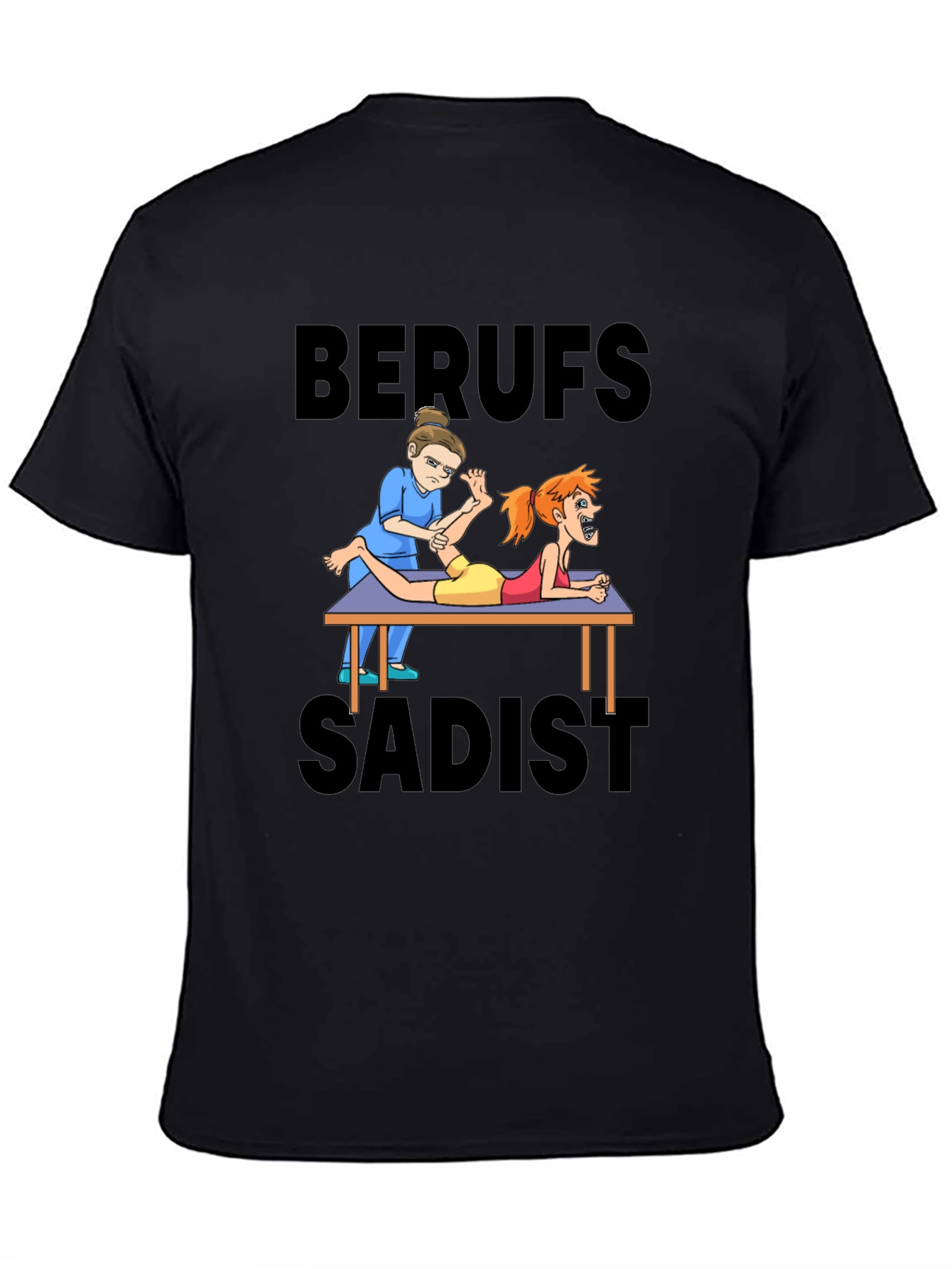 Black Funny Cartoon Physiotherapist T-Shirt view 4