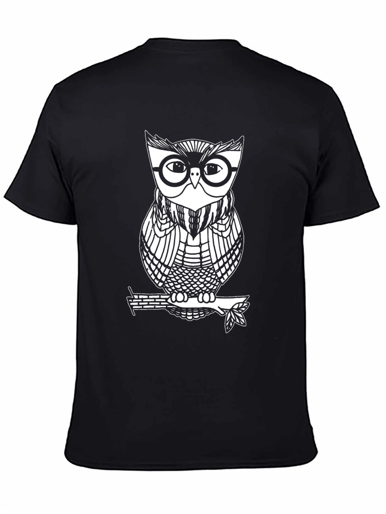 Black Cool Owl Graphic Tee - Black Cotton Blend view 4