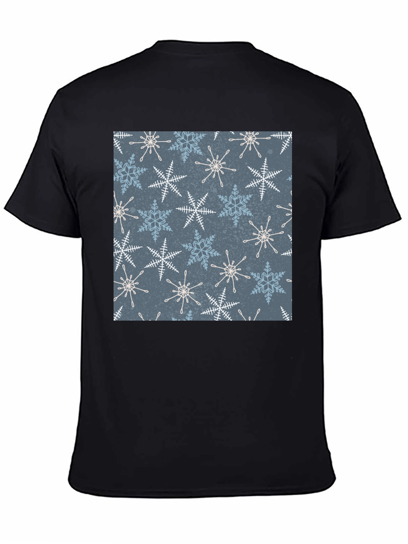 Black Snowflake Patterned Black T-Shirt view 4
