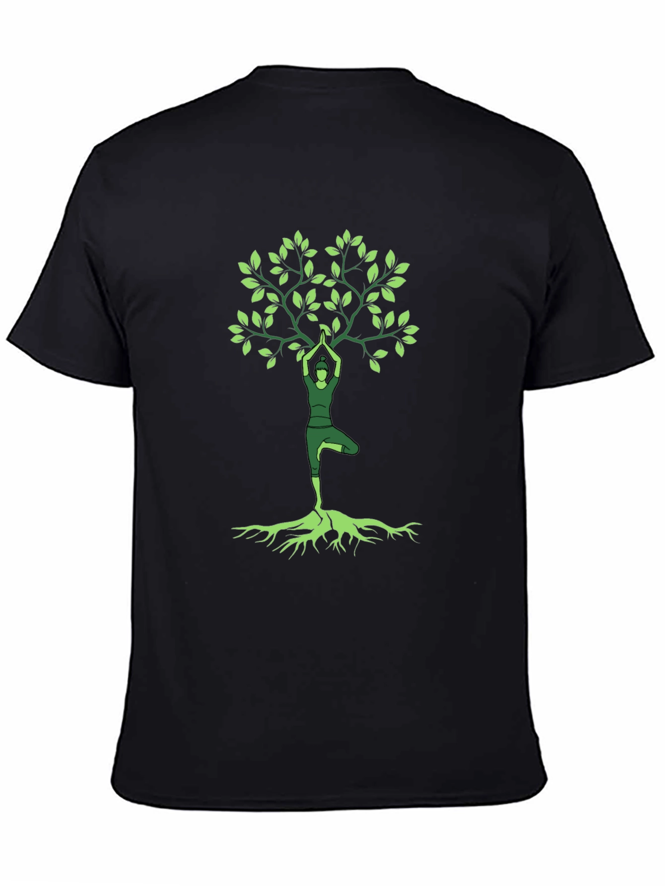 Black Yoga Tree Graphic Tee -  Nature Inspired Unisex Shirt view 4