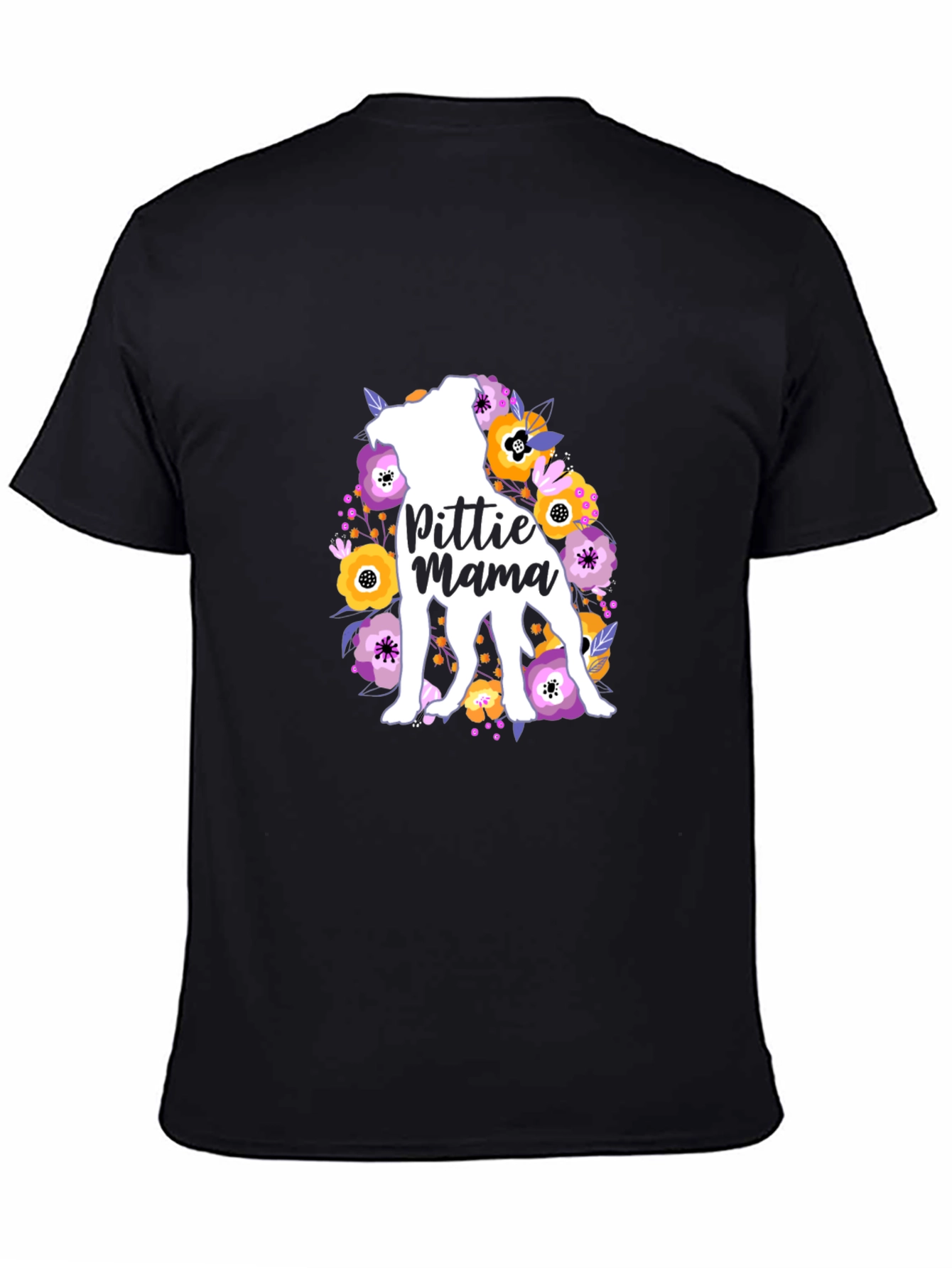 Black Pittie Mama Floral Dog T-Shirt view 4