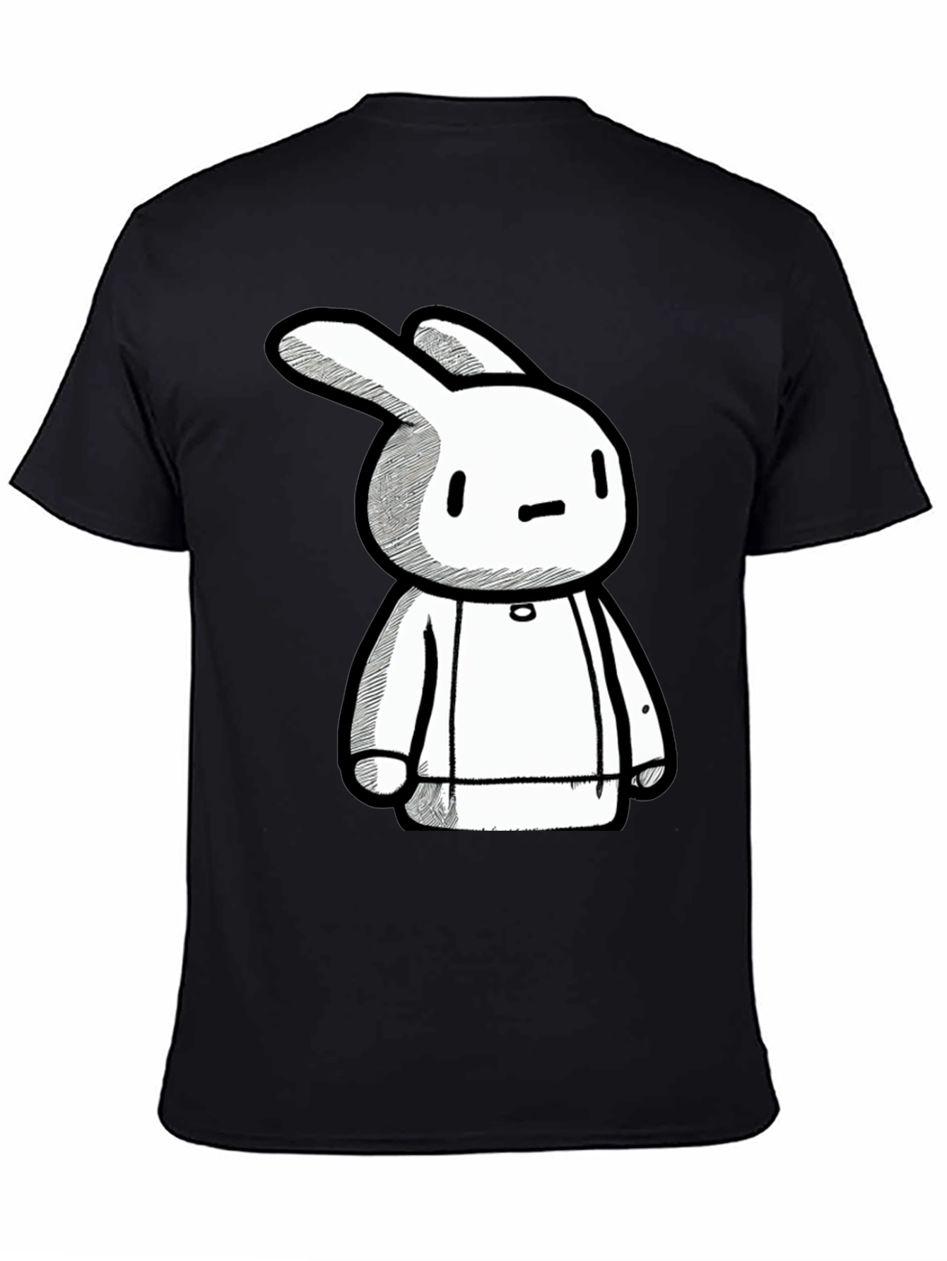 Black Cartoon Bunny Graphic Print Black Tee view 4