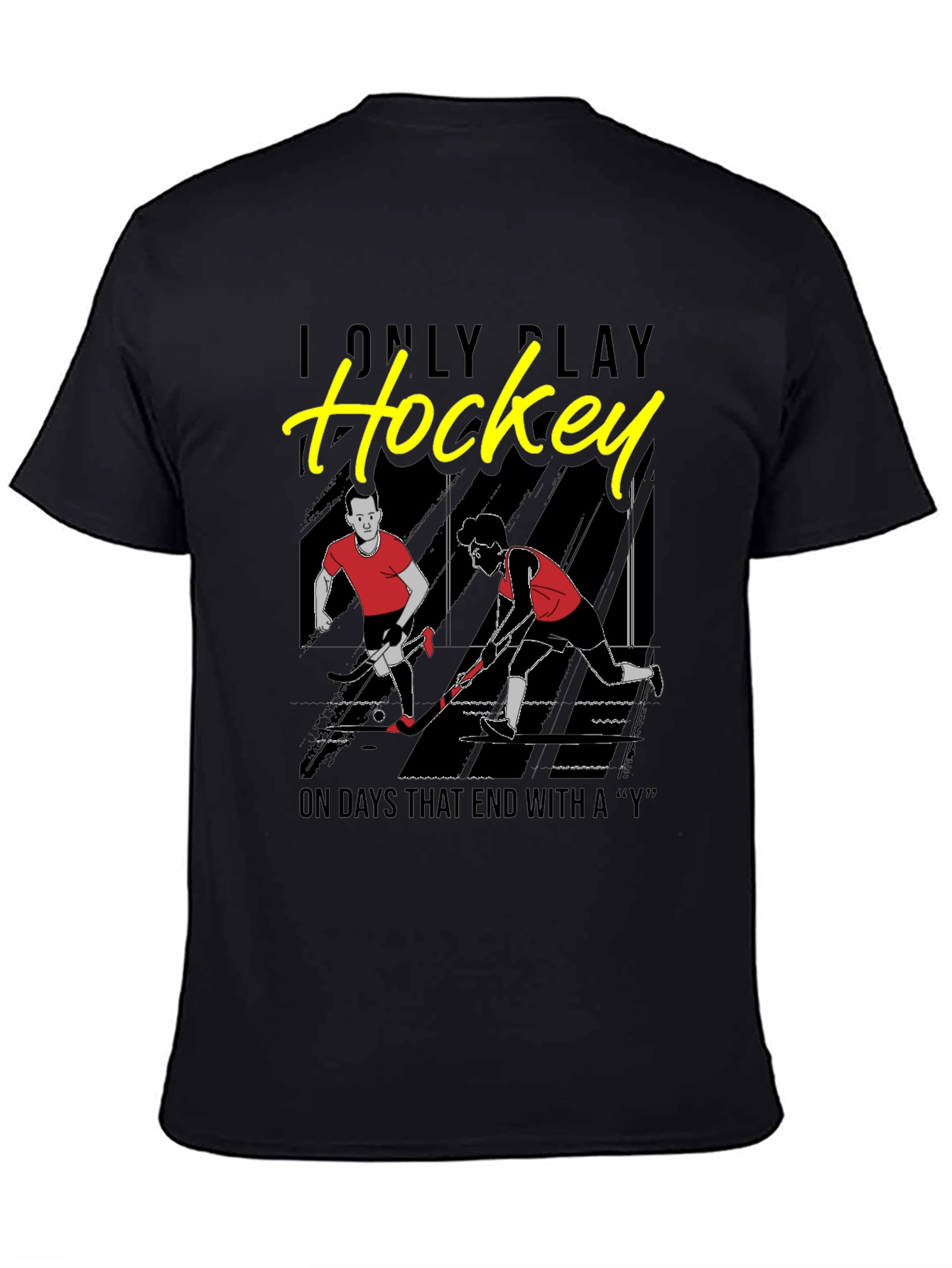 Black Funny Hockey Player Graphic T-Shirt view 4