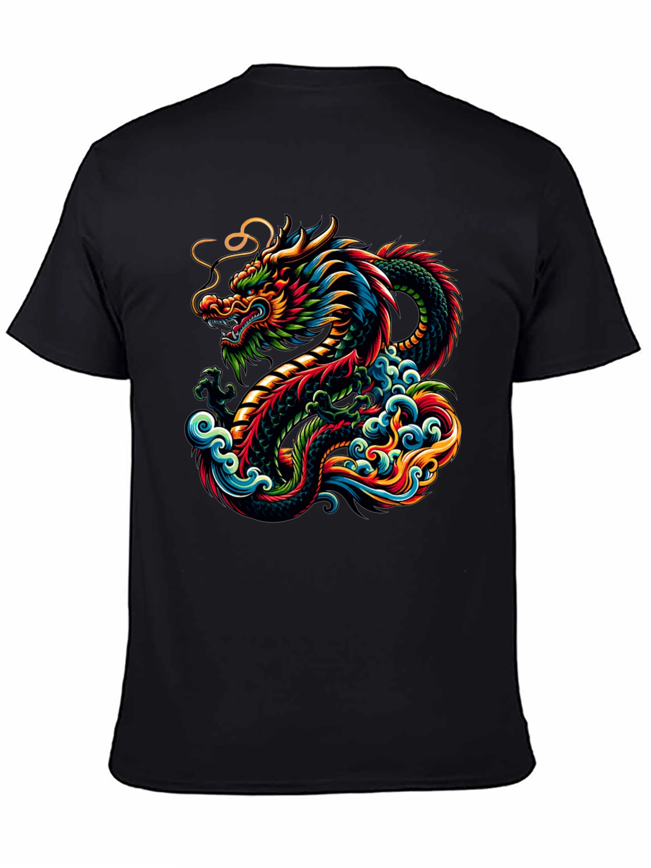 Black Vibrant Dragon Graphic Tee - Black Cotton T-Shirt view 4