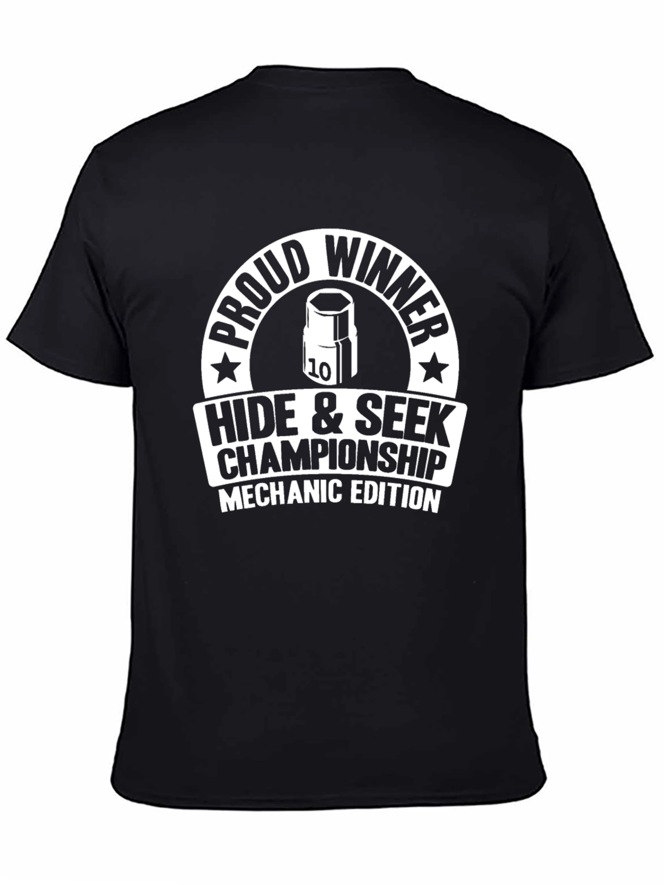 Black Mechanic Hide & Seek Champ T-Shirt view 4