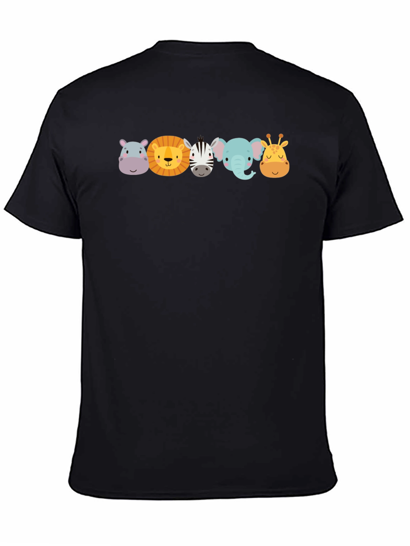 Black Cartoon Animal Faces Black T-Shirt view 4