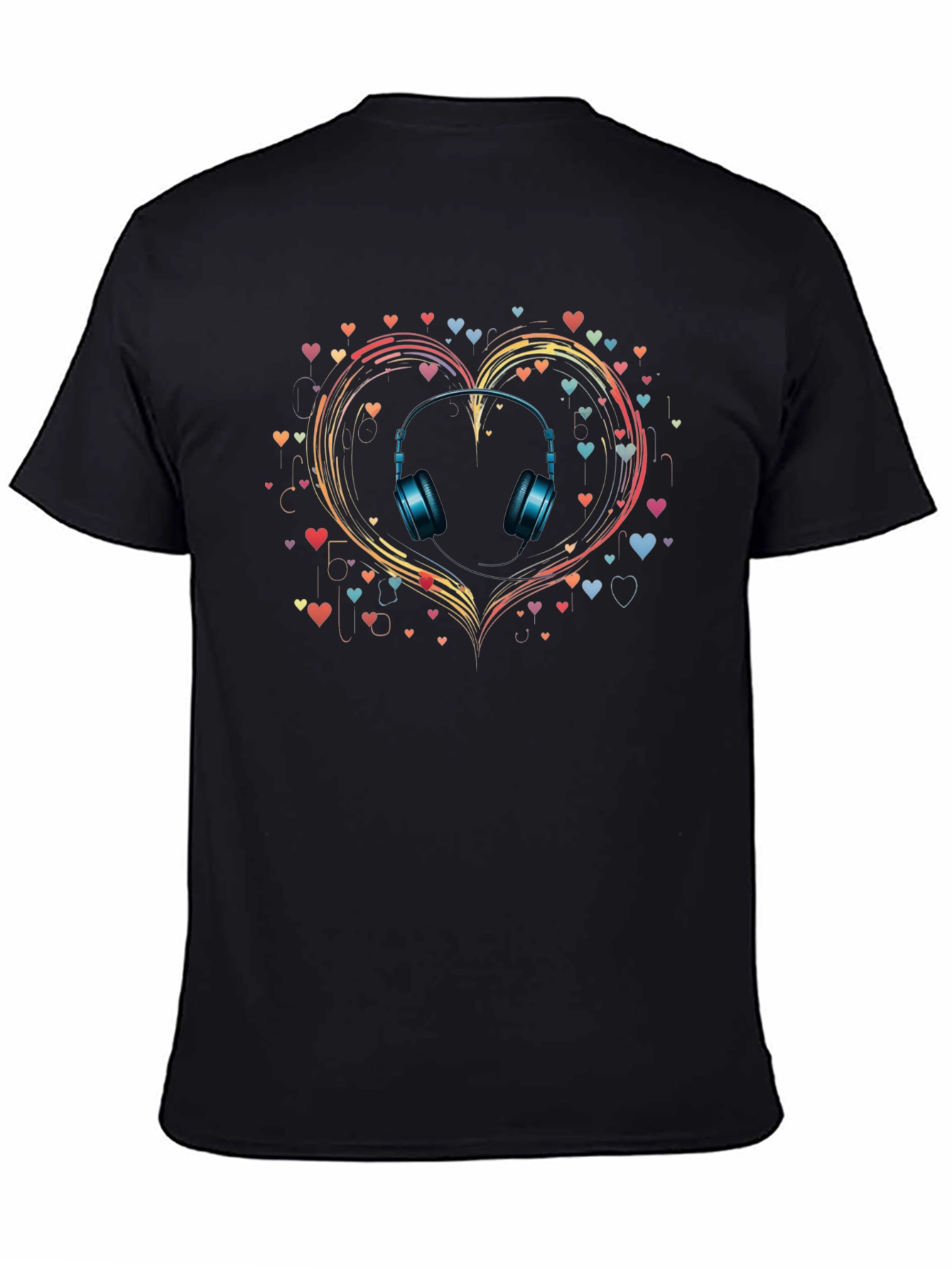 Black Music Lover T-Shirt: Headphones in Heart Design view 4