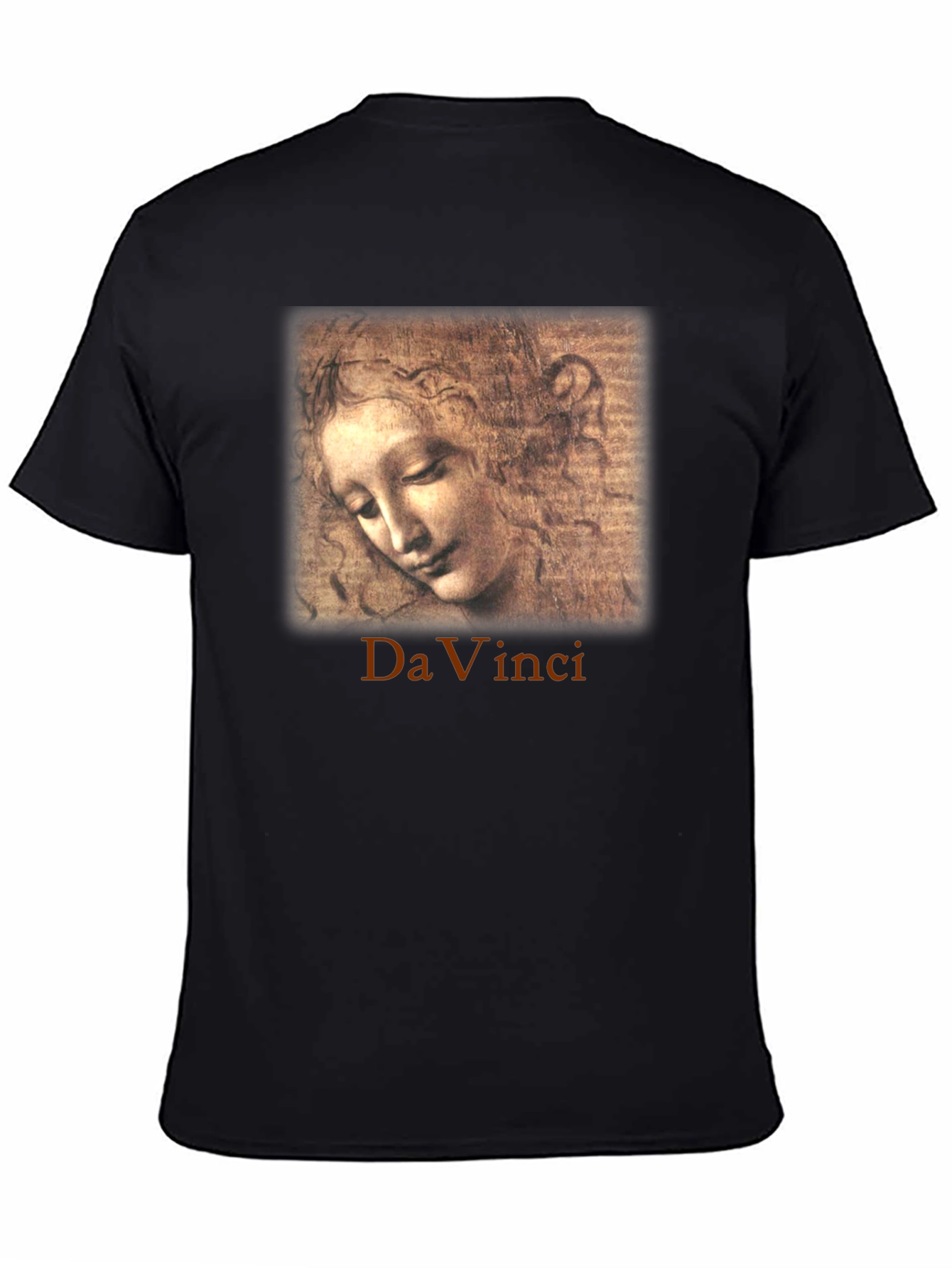 Black Da Vinci Sketch Portrait Graphic T-Shirt view 4