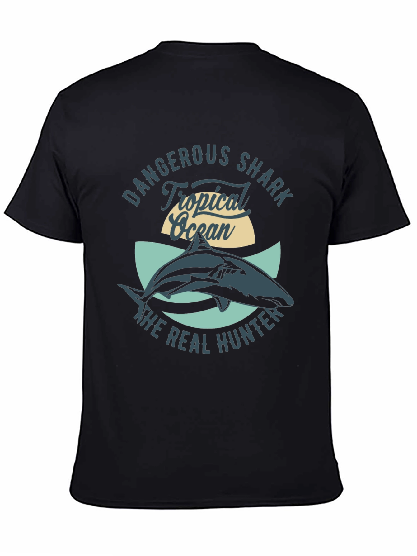 Black Dangerous Shark Tropical Ocean Graphic T-Shirt view 4