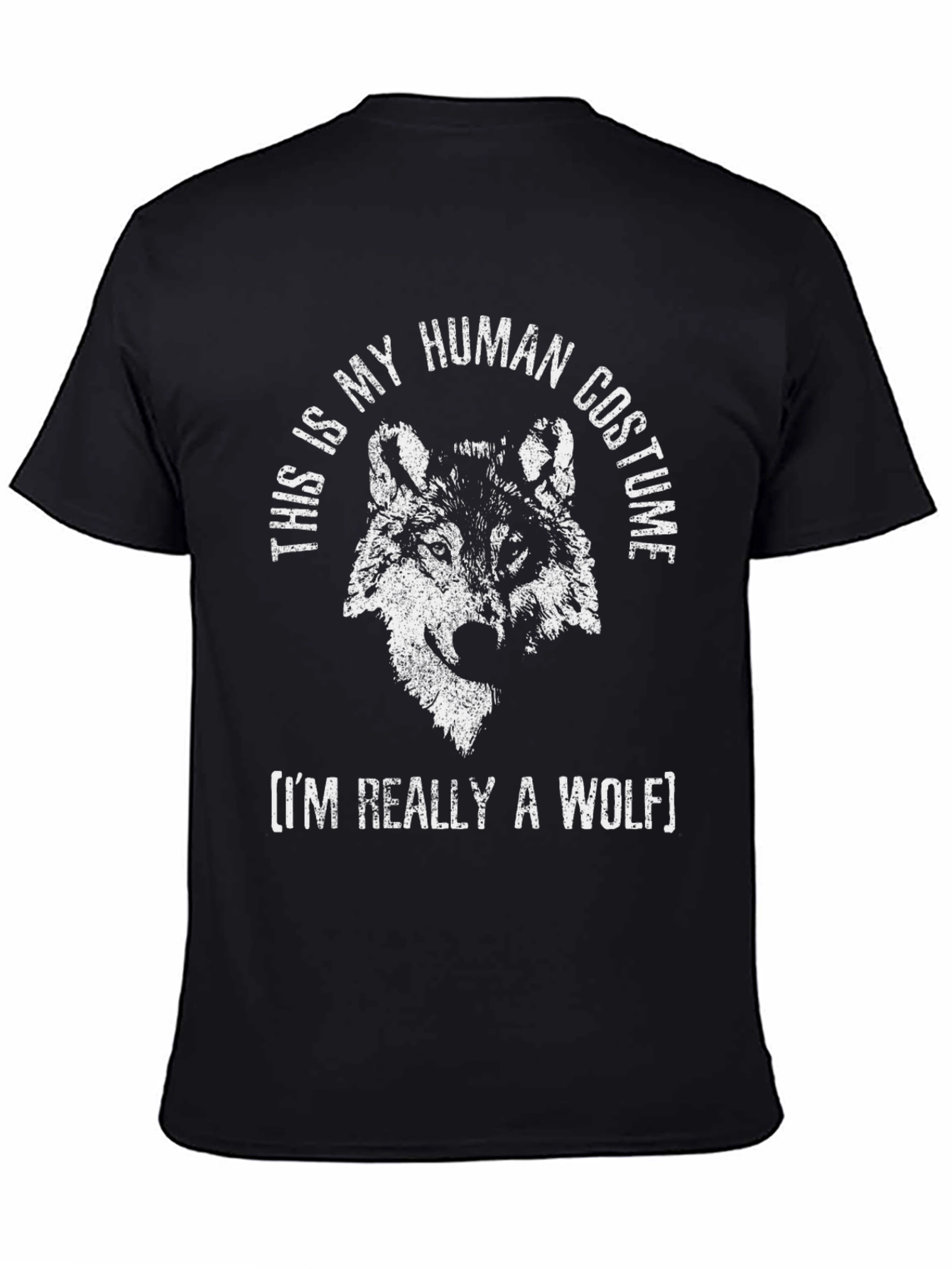 Black Human Costume Wolf Tee - Novelty Animal Graphic T-Shirt view 4