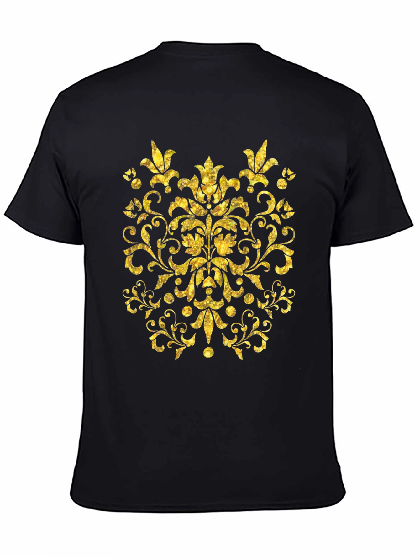 Black Golden Floral Print Black T-Shirt view 4