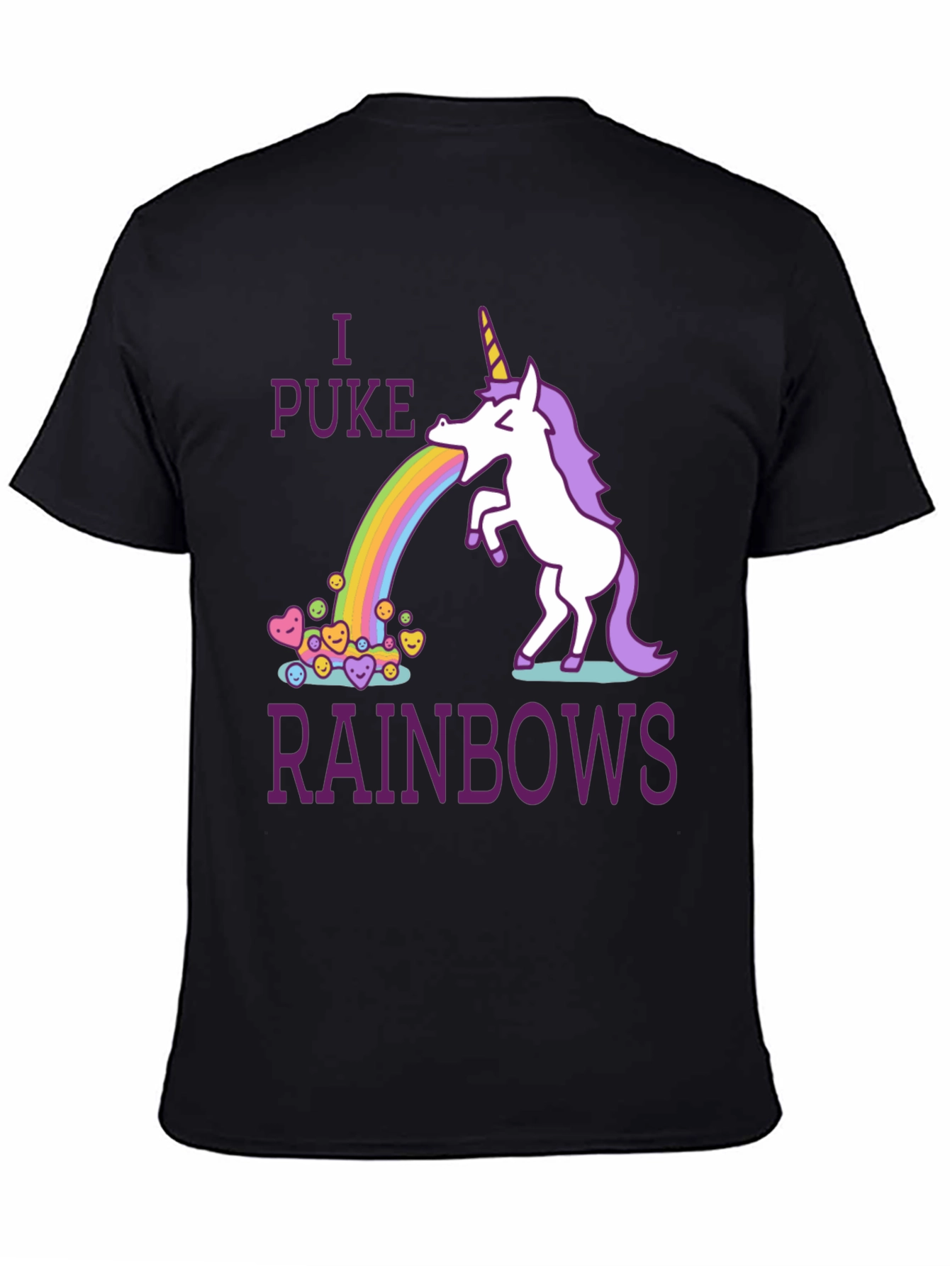 Black I Puke Rainbows Graphic Tee - Unicorn Humor T-Shirt view 4