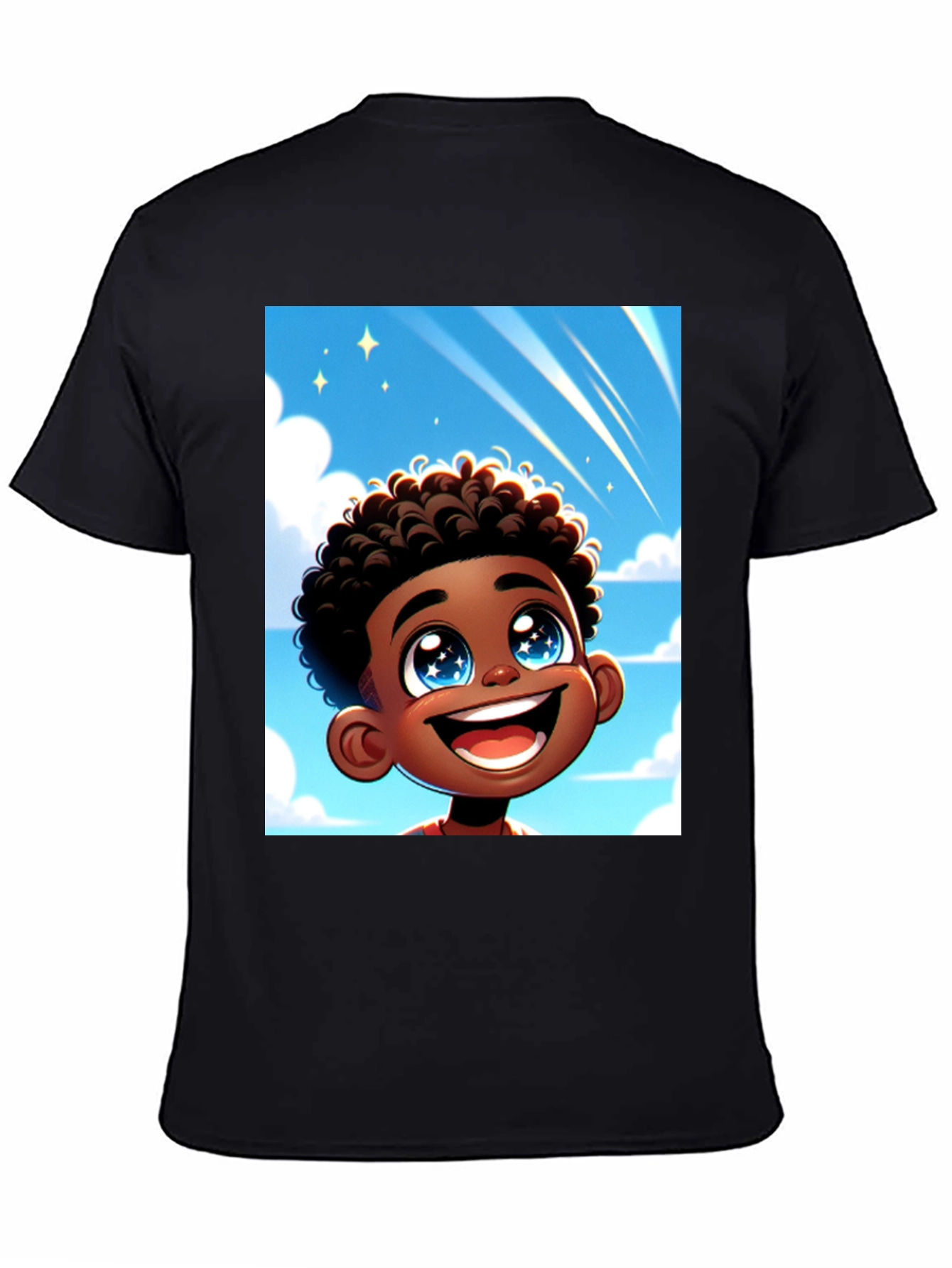 Black Cartoon Boy T-Shirt - Black Cotton Blend view 4