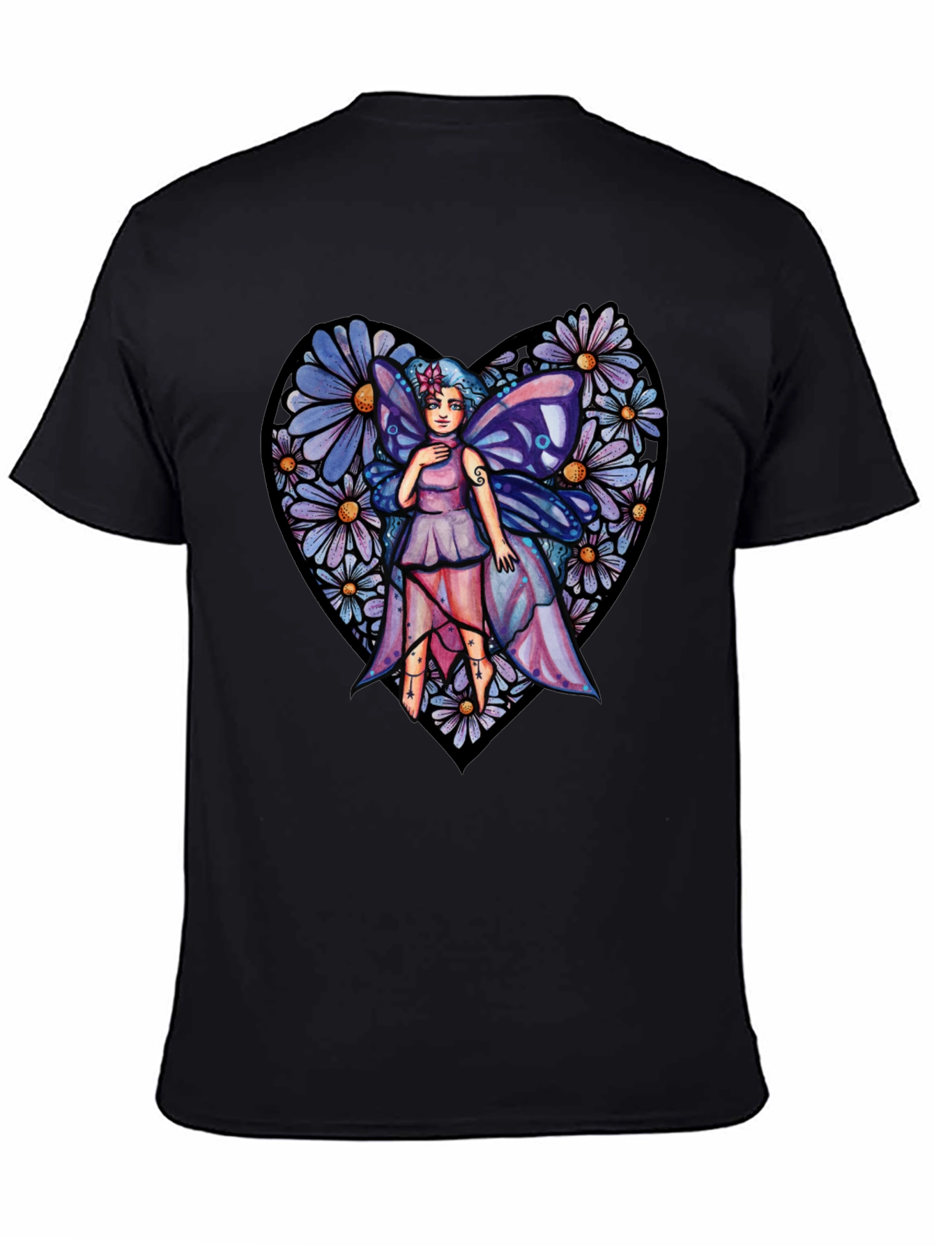Black Fairy Heart T-Shirt, Floral Graphic Tee, Unique Design view 4