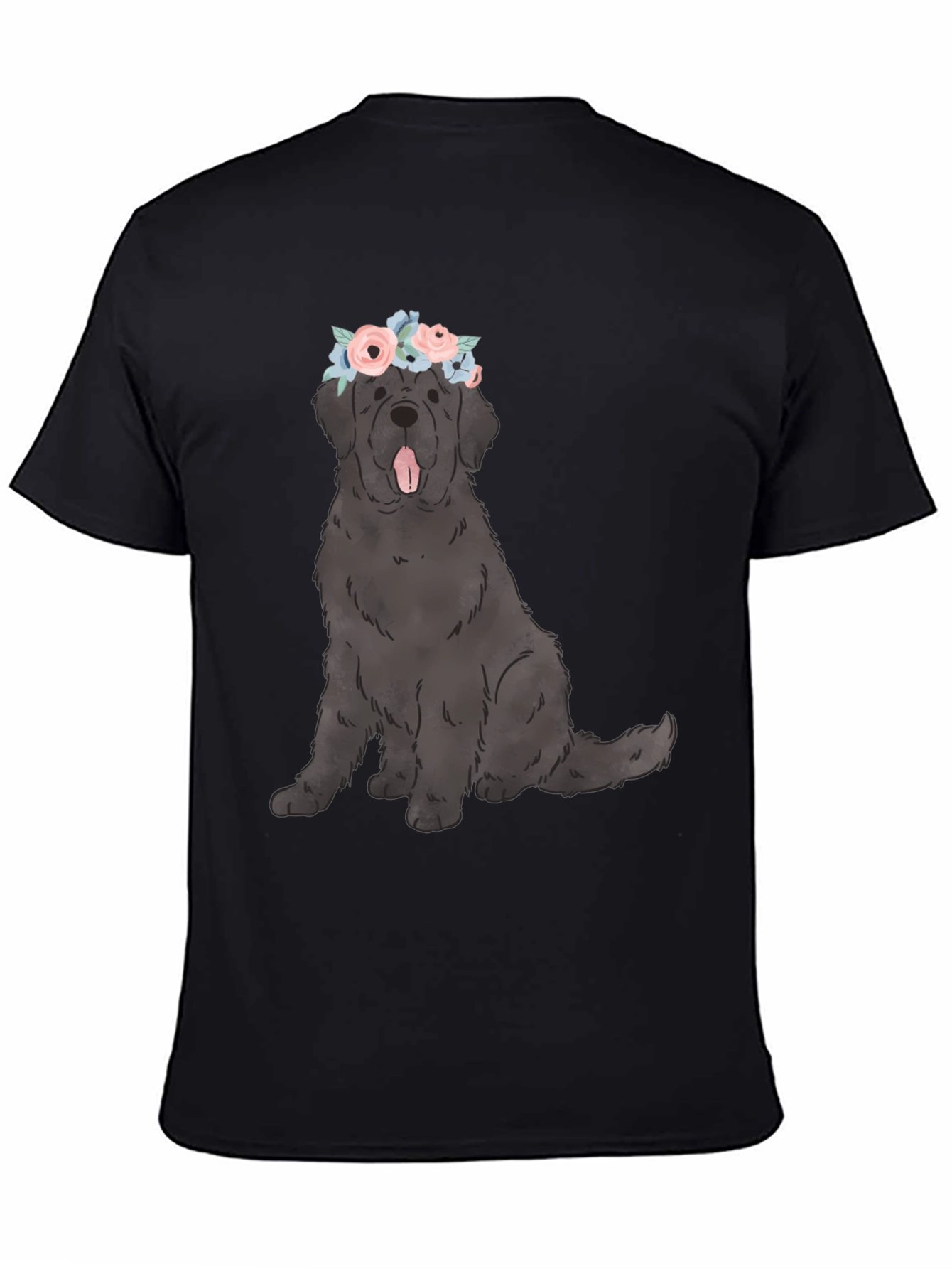 Black Dog with Flower Crown Graphic T-Shirt view 4