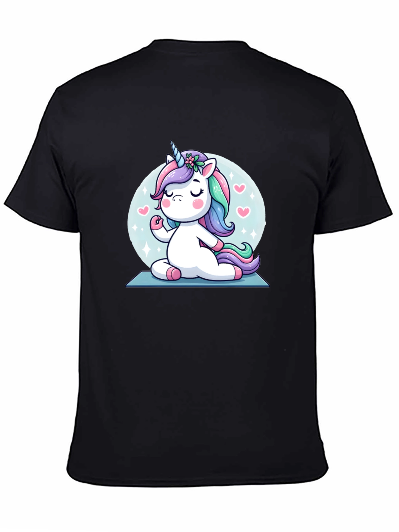 Black Yoga Unicorn Black T-Shirt view 4