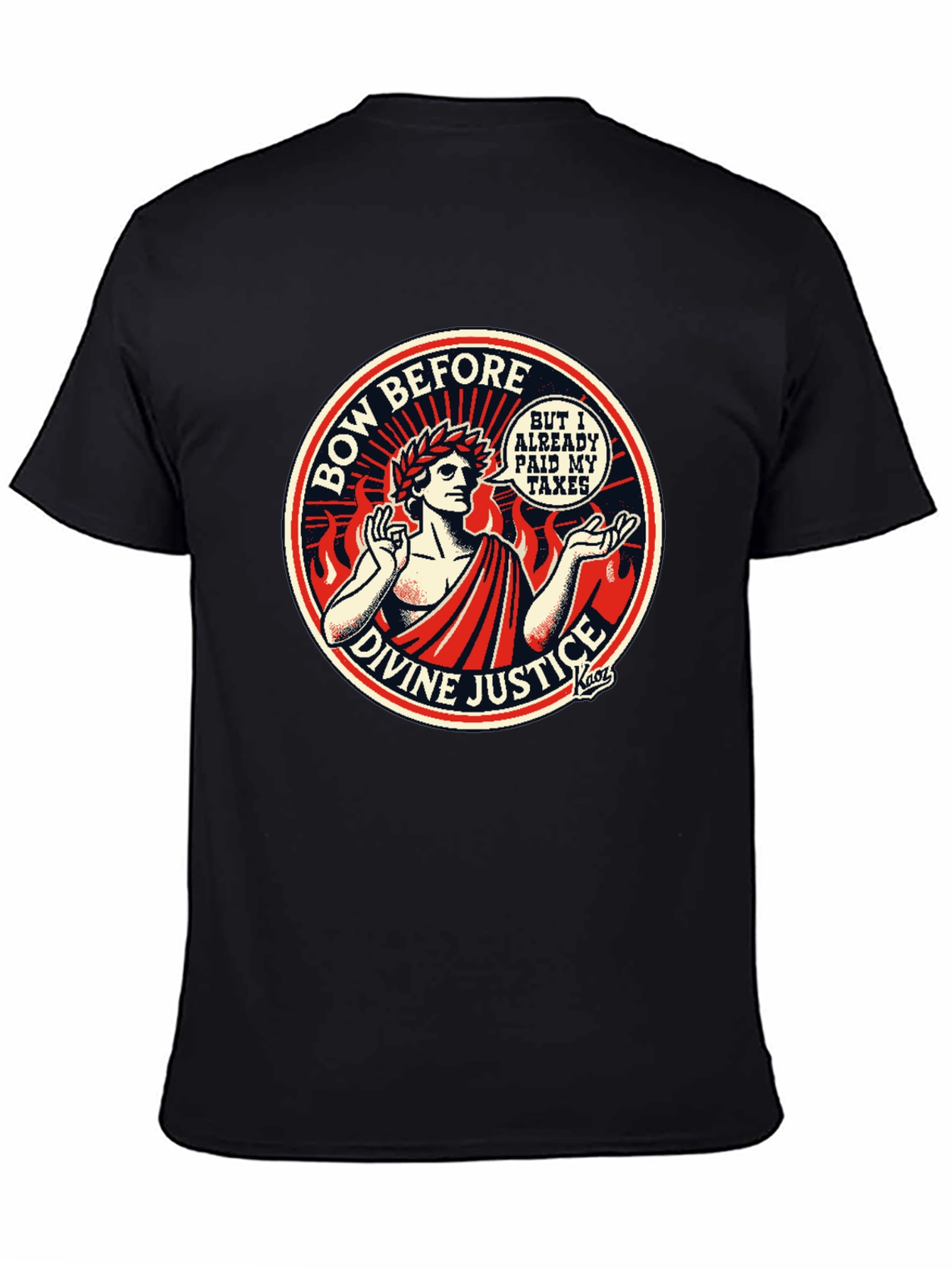 Black Bow Before Divine Justice Funny T-Shirt view 4