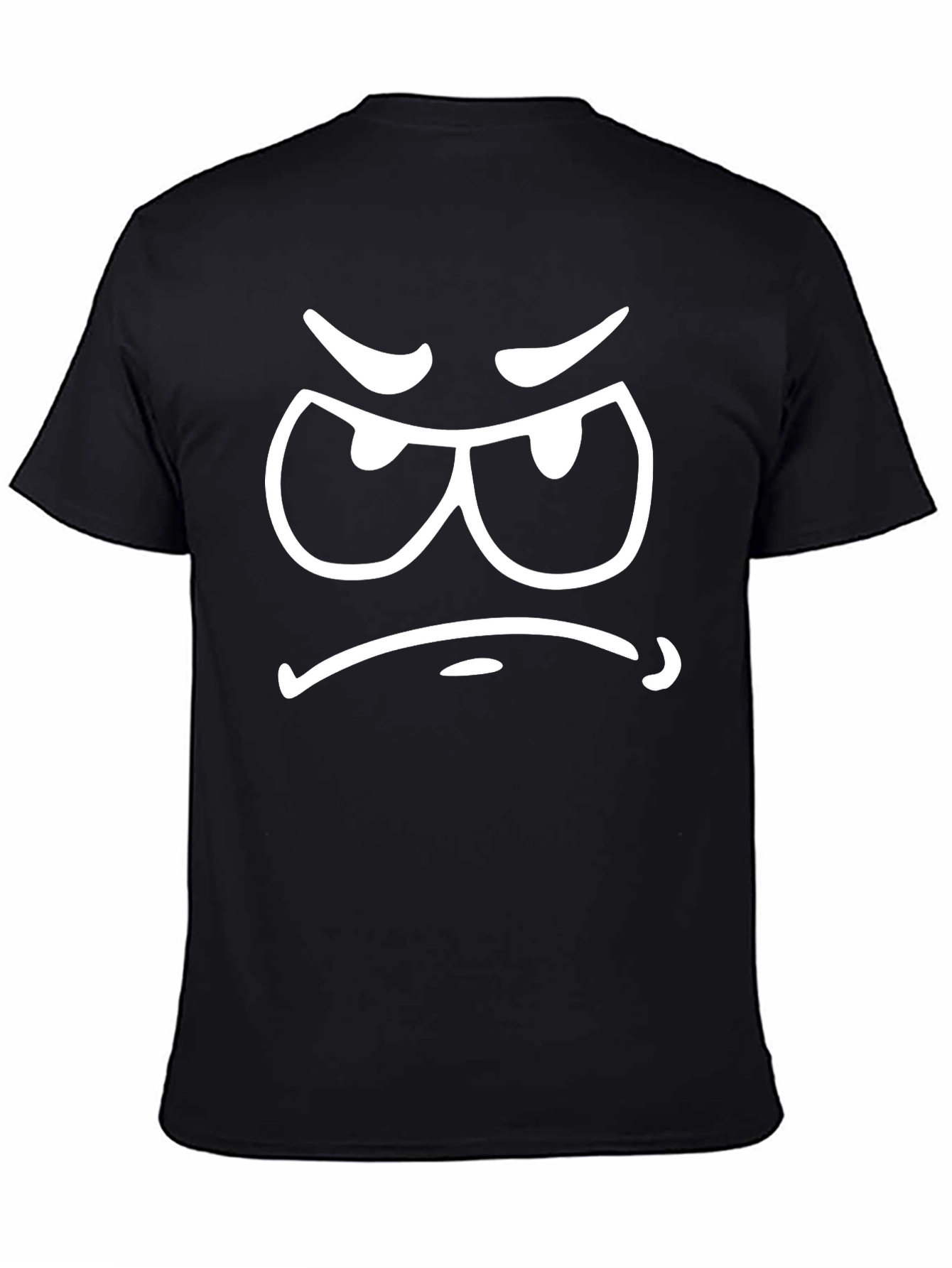 Black Grumpy Face Black Cotton Graphic Tee view 4