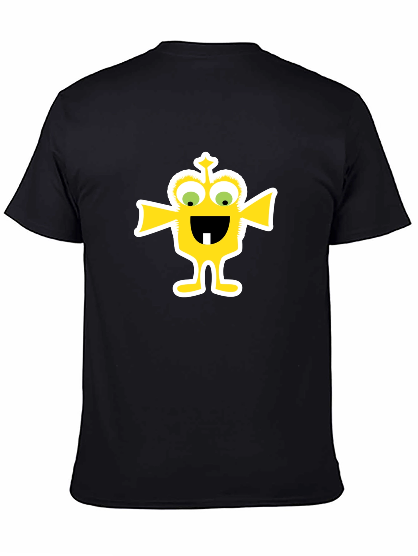 Black Funny Yellow Monster Graphic Tee - Black Cotton T-Shirt view 4