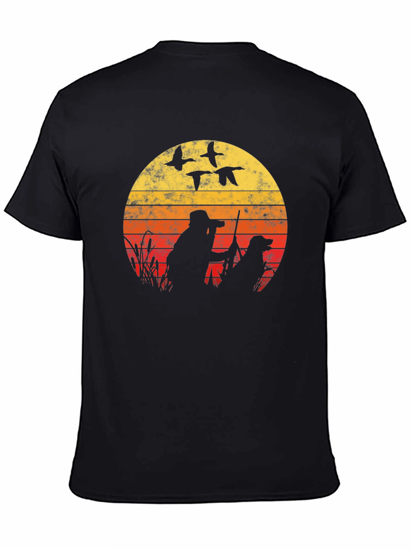 Black Vintage Sunset Duck Hunting T-Shirt view 4